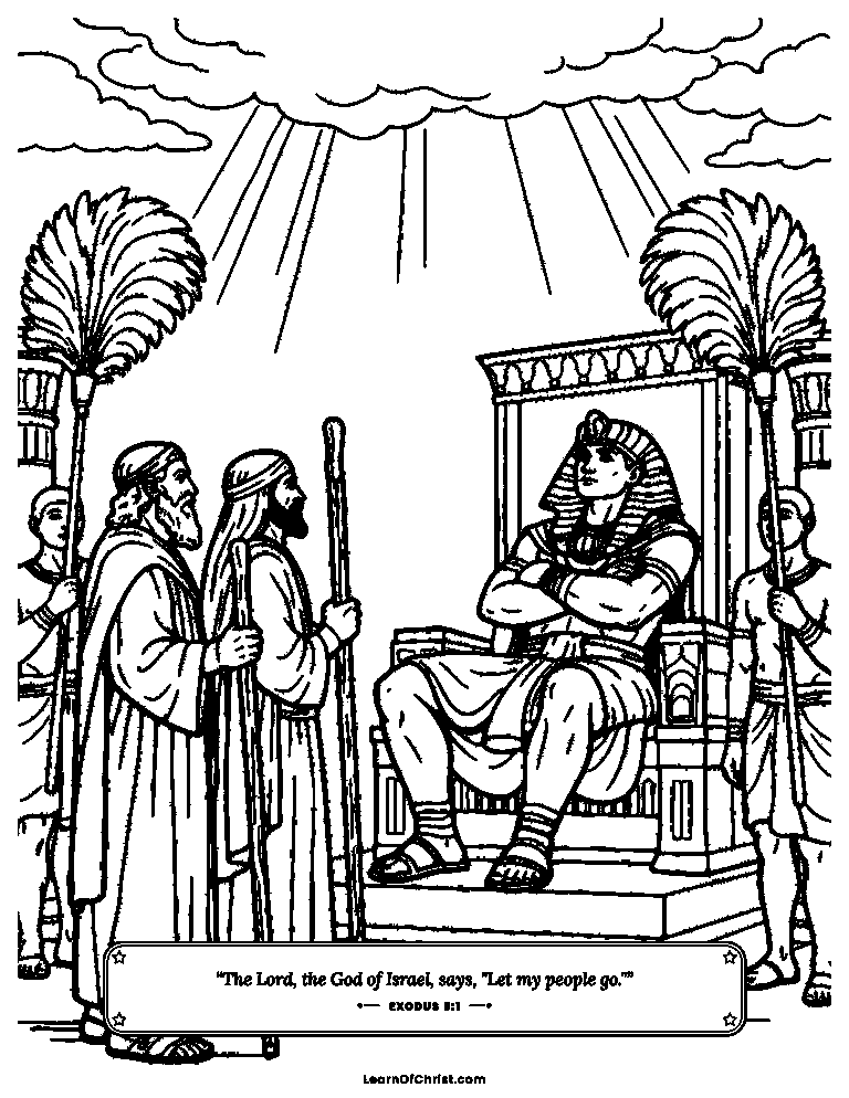 Exodus 5 coloring page - Moses asks Pharaoh to let them go