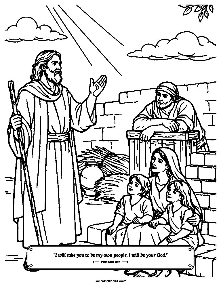 Exodus 6 coloring page - Moses tells the tired people God's promise
