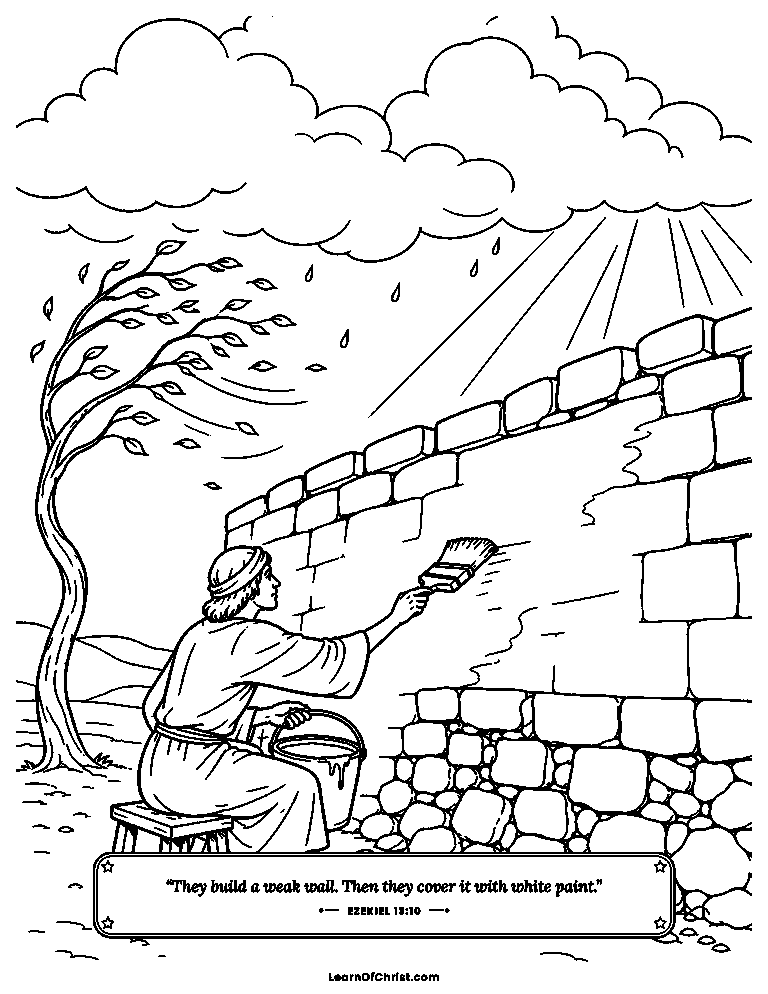 Ezekiel 13 coloring page - Whitewash on a wobbly wall