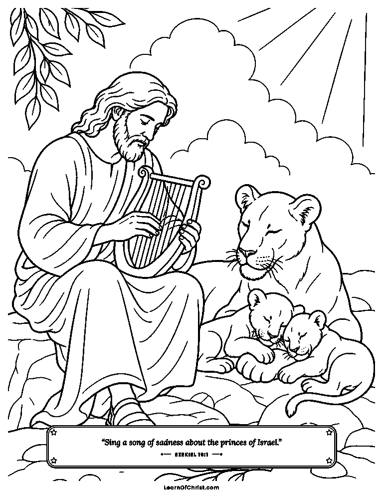 Ezekiel 19 coloring page - Ezekiel sings a gentle sad song