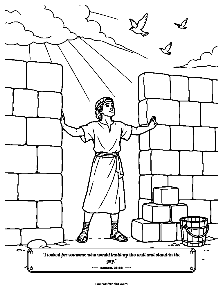 Ezekiel 22 coloring page - Someone stands in the broken wall