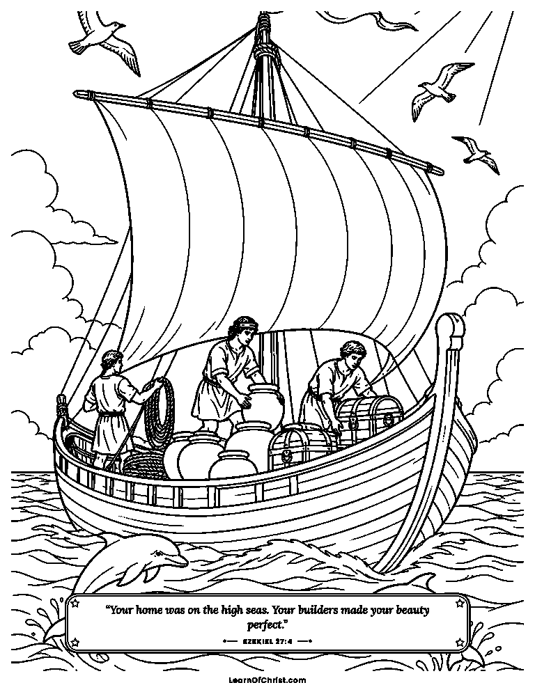 Ezekiel 27 coloring page - The grandest trading ship sets sail