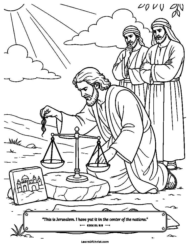 Ezekiel 5 coloring page - Ezekiel weighs three little piles