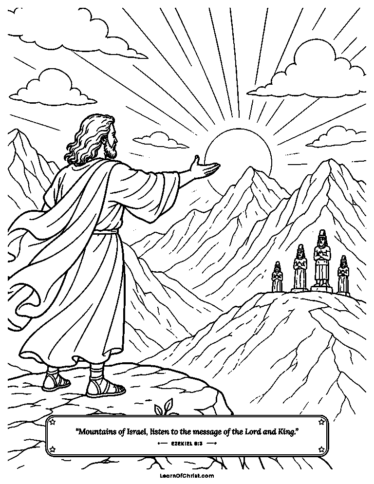 Ezekiel 6 coloring page - Ezekiel speaks to the mountains