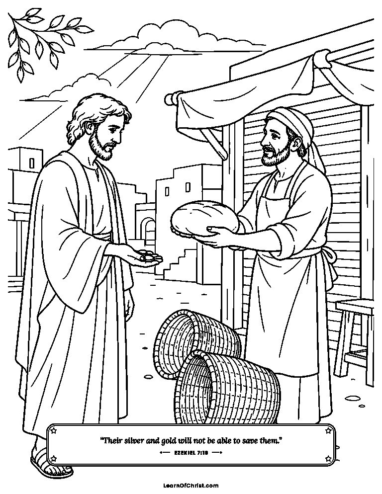 Ezekiel 7 coloring page - Silver that cannot buy bread