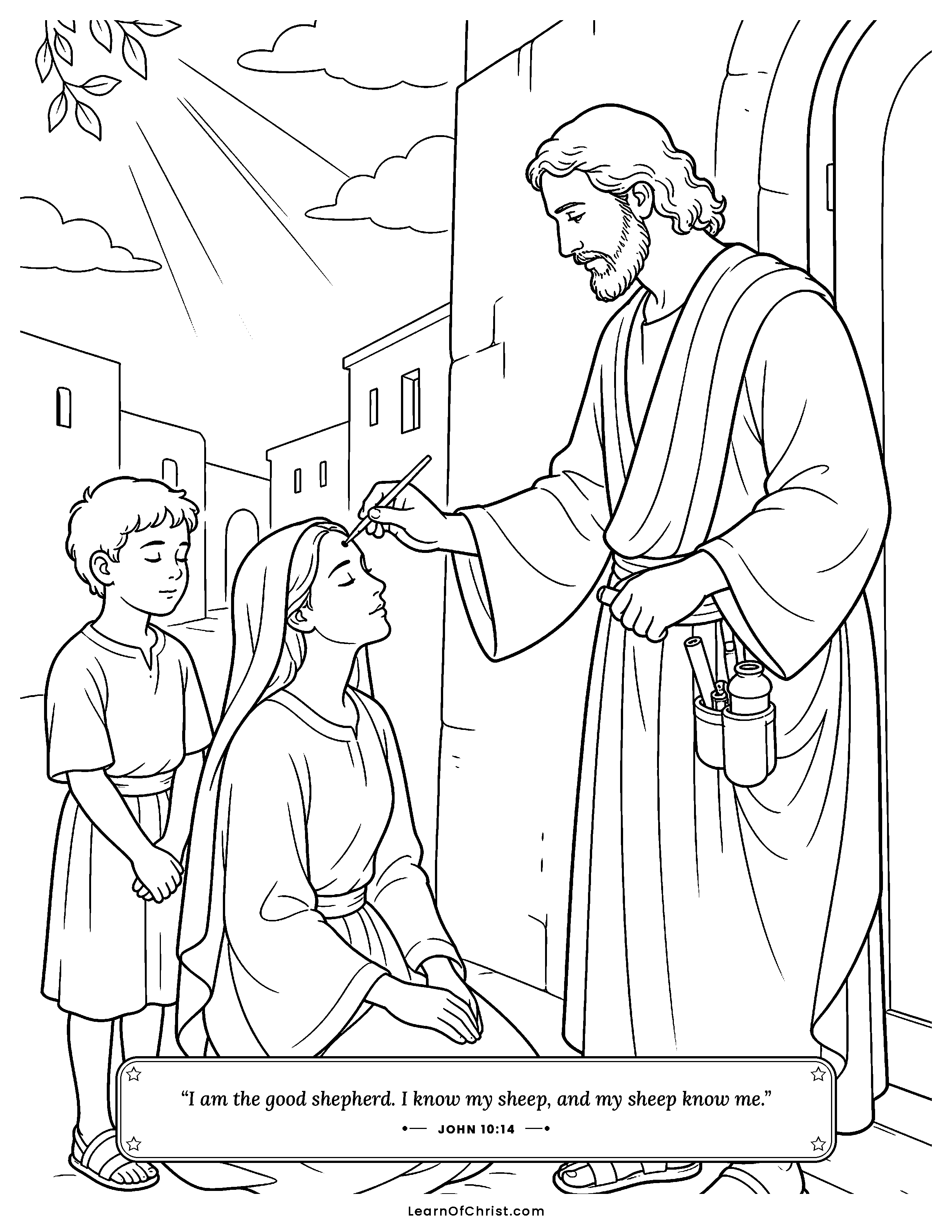 Ezekiel 9 coloring page - The man with the writing kit. Free printable Bible coloring sheet for kids.