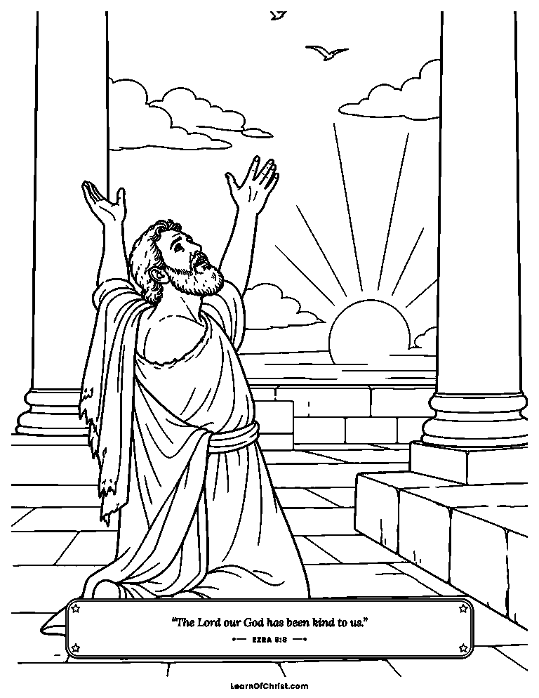 Ezra kneels with hands lifted in the evening