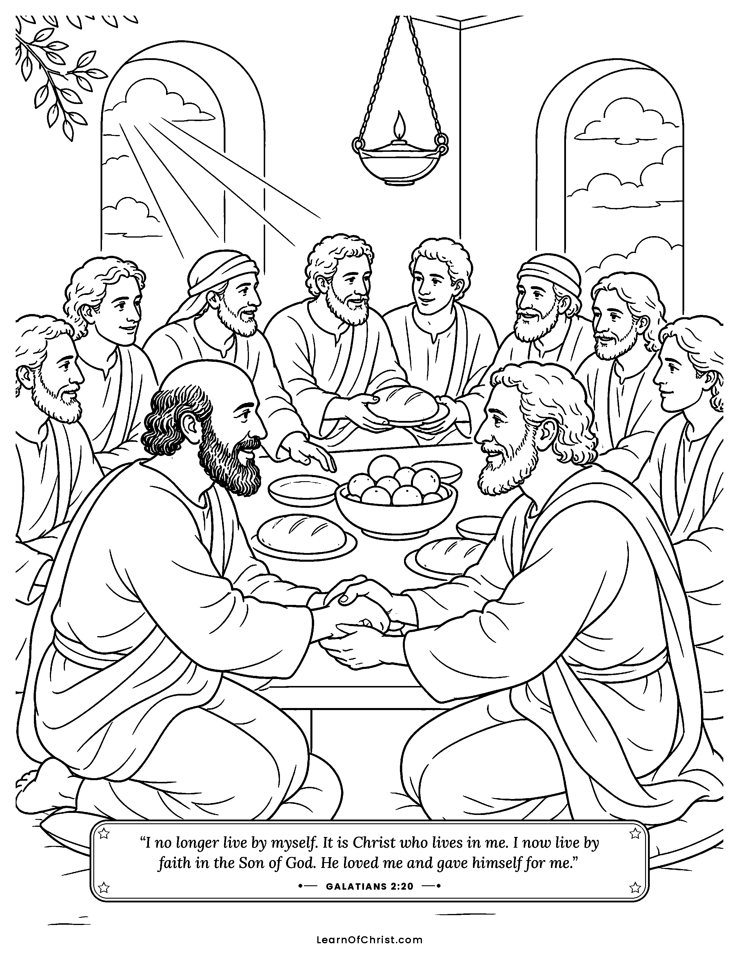Galatians 2 coloring page - One table where everyone belongs. Free printable Bible coloring sheet for kids.
