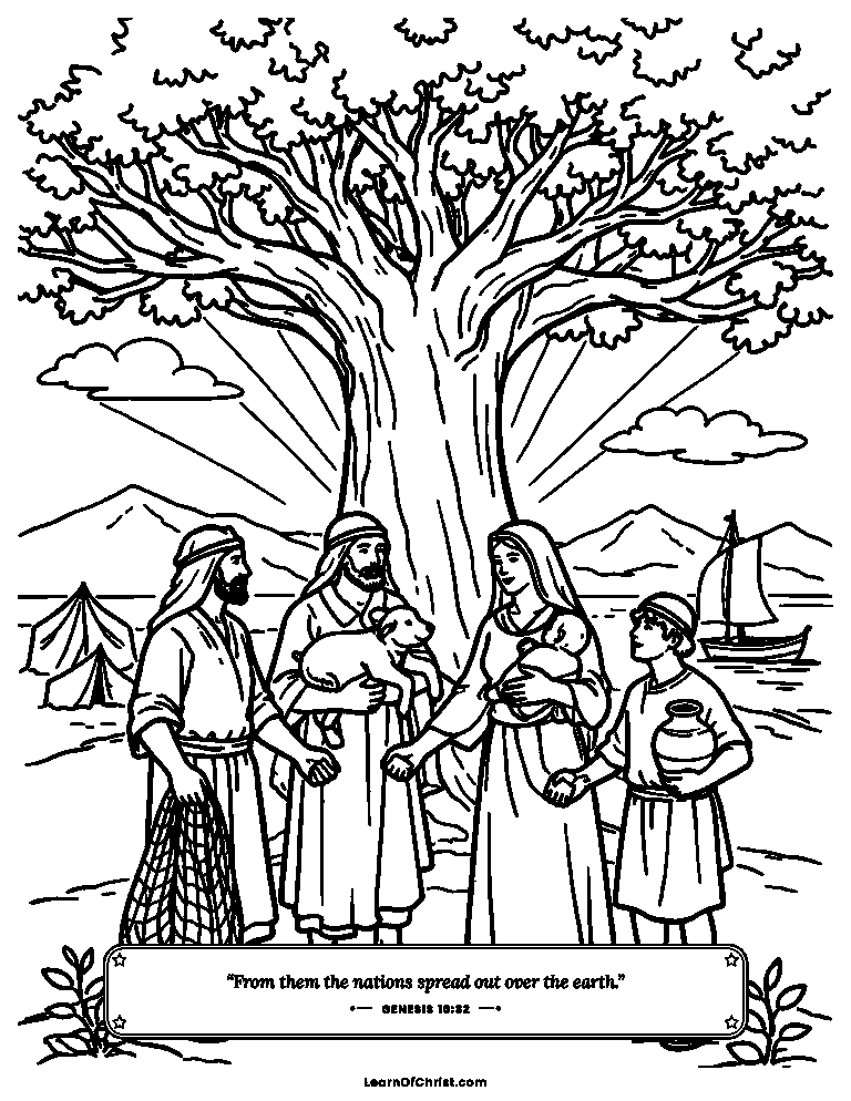 Genesis 10 coloring page - Noah's family becomes many nations