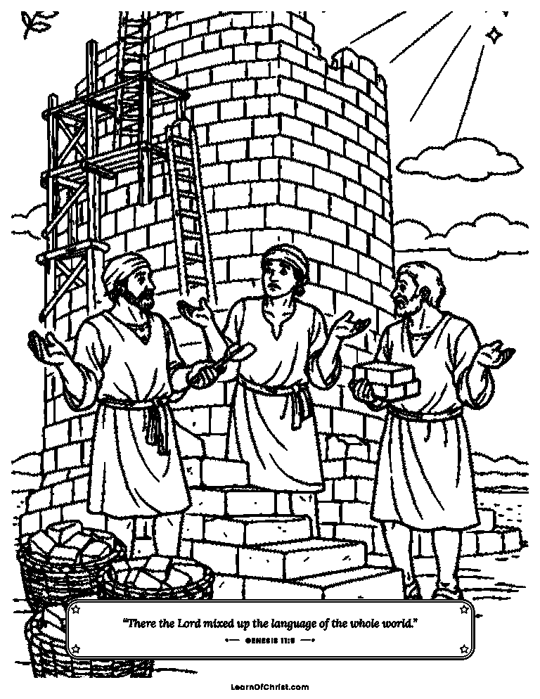 Genesis 11 coloring page - Builders stop work on the tall tower