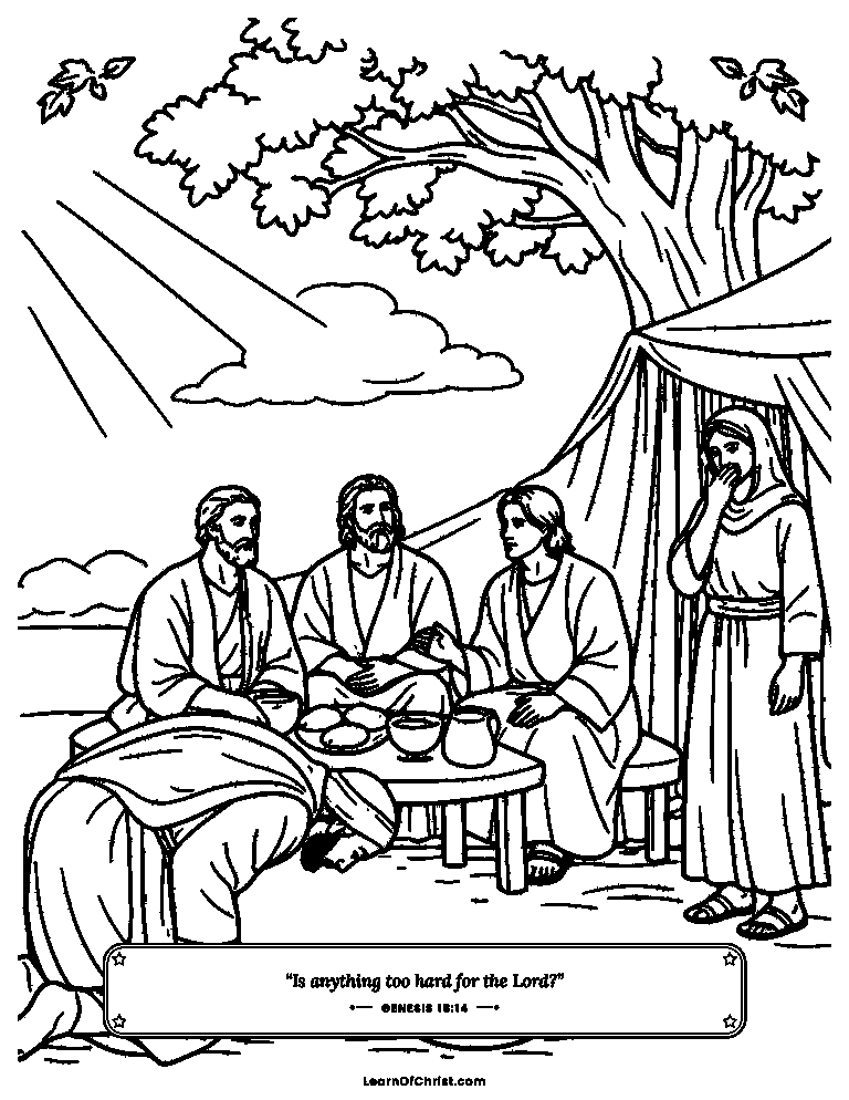 Genesis 18 coloring page - Three visitors at Abraham's tent