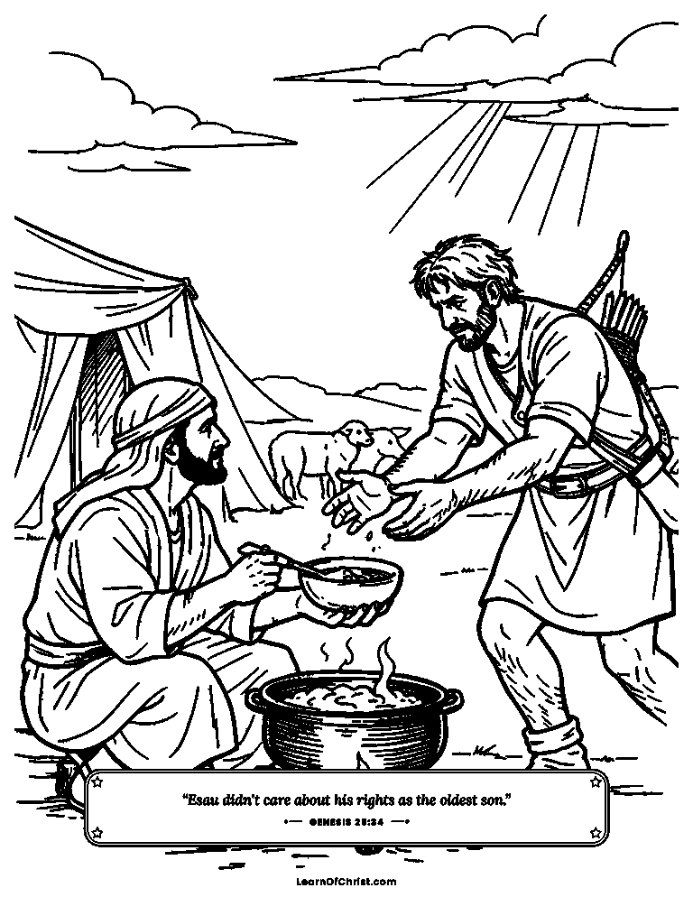 Genesis 25 coloring page - Esau trades away his birthright