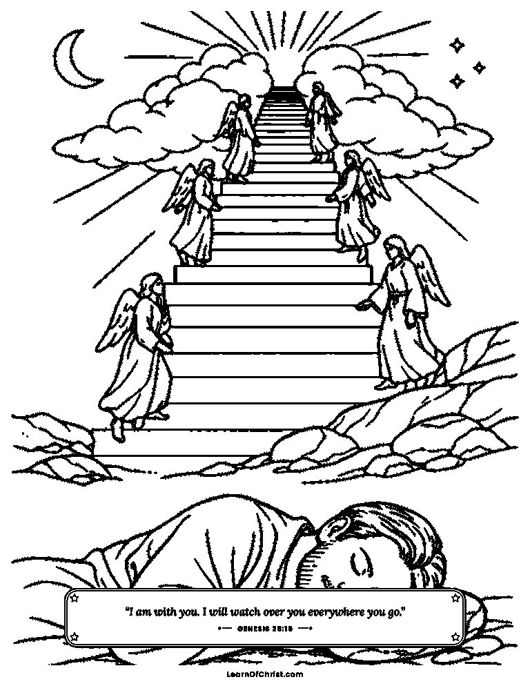 Genesis 28 coloring page - Jacob dreams of a stairway to heaven