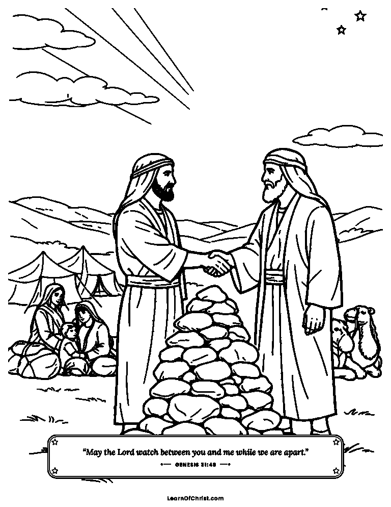 Genesis 31 coloring page - A pile of stones makes peace