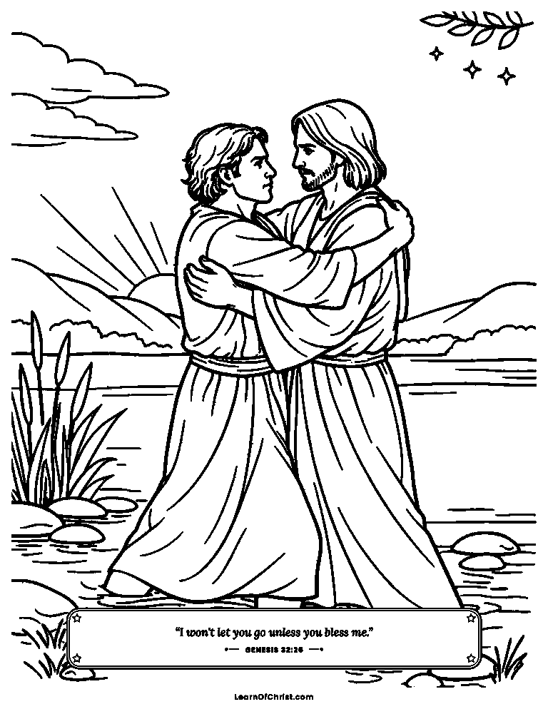 Genesis 32 coloring page - Jacob holds on until daybreak