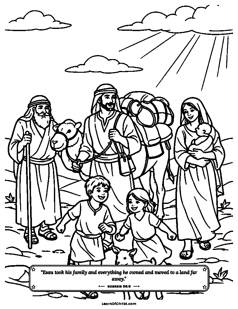 Genesis 36 coloring page - Generations of Esau's family travel together