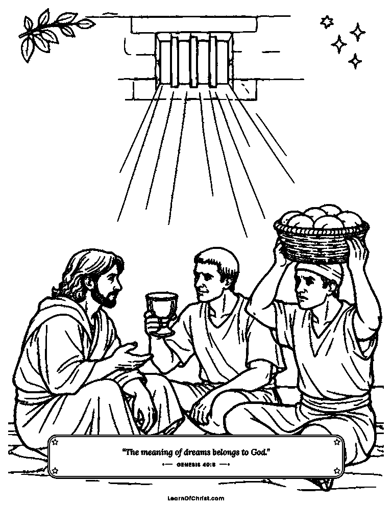 Genesis 40 coloring page - Joseph listens to two prisoners' dreams