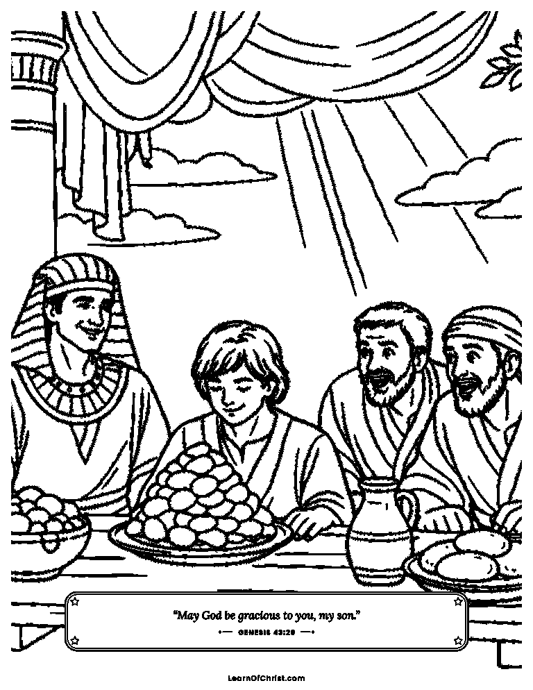 Genesis 43 coloring page - A feast for Benjamin in Egypt