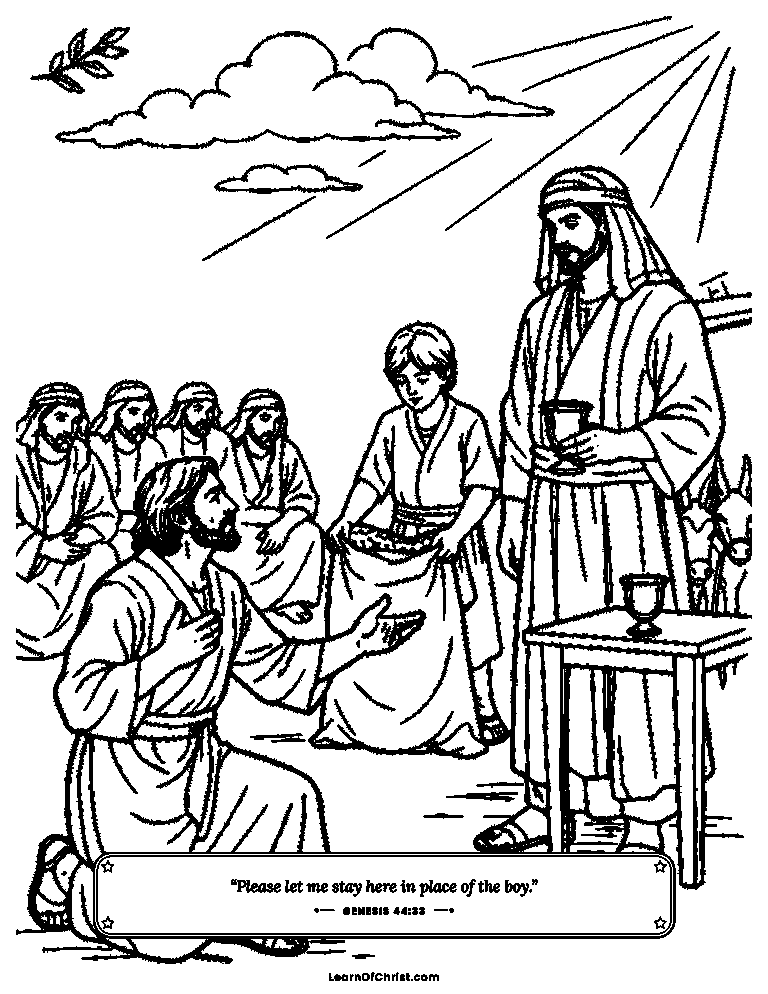 Genesis 44 coloring page - Judah offers to take Benjamin's place