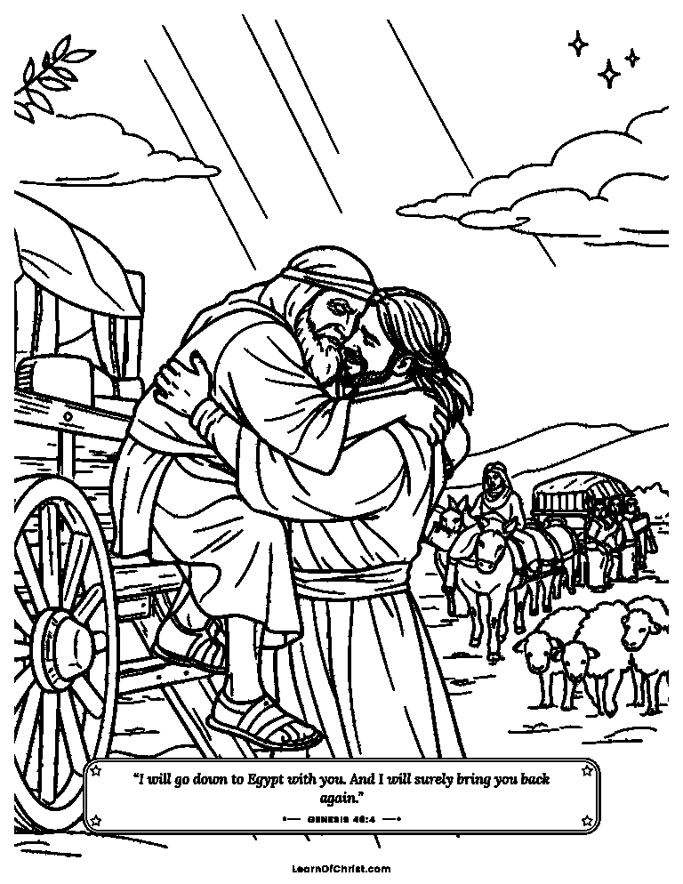 Genesis 46 coloring page - Jacob and Joseph meet again at last