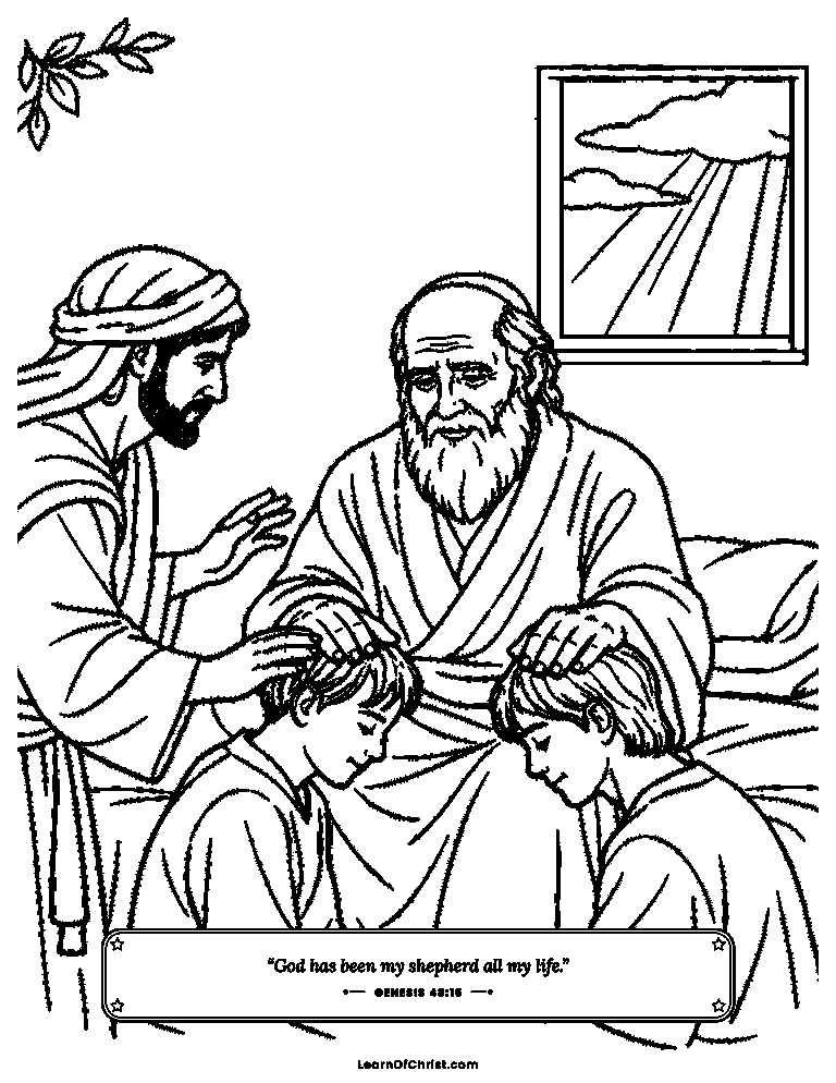 Genesis 48 coloring page - Jacob crosses his hands to bless