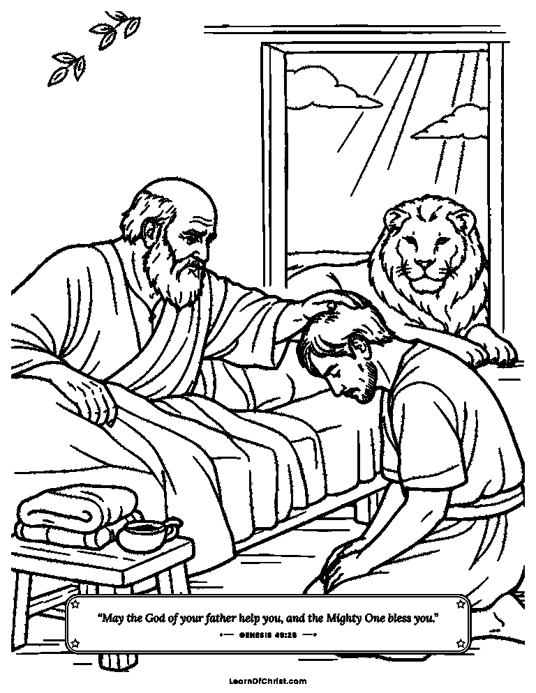 Genesis 49 coloring page - Jacob blesses Judah the lion