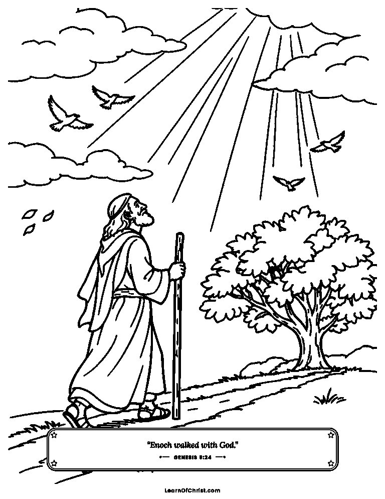 Genesis 5 coloring page - Enoch walks with God every day