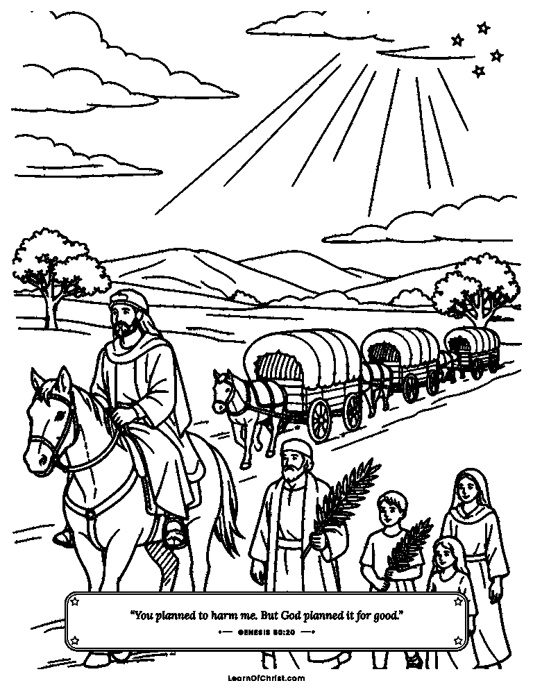 Genesis 50 coloring page - The family journeys home to bury Jacob