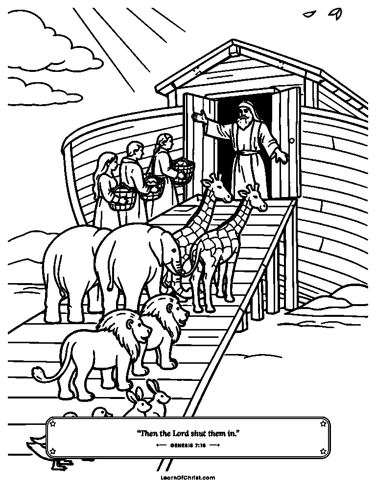 Genesis 7 coloring page - The animals come two by two