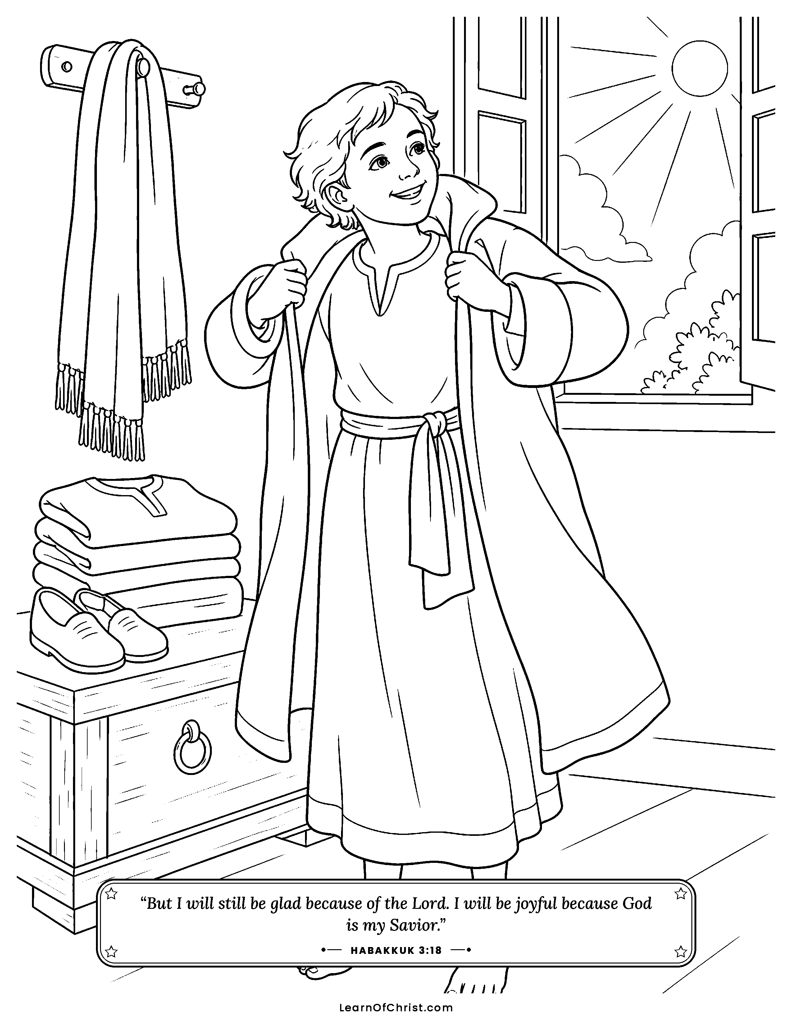 Habakkuk 3 coloring page - Singing for joy on the high places. Free printable Bible coloring sheet for kids.