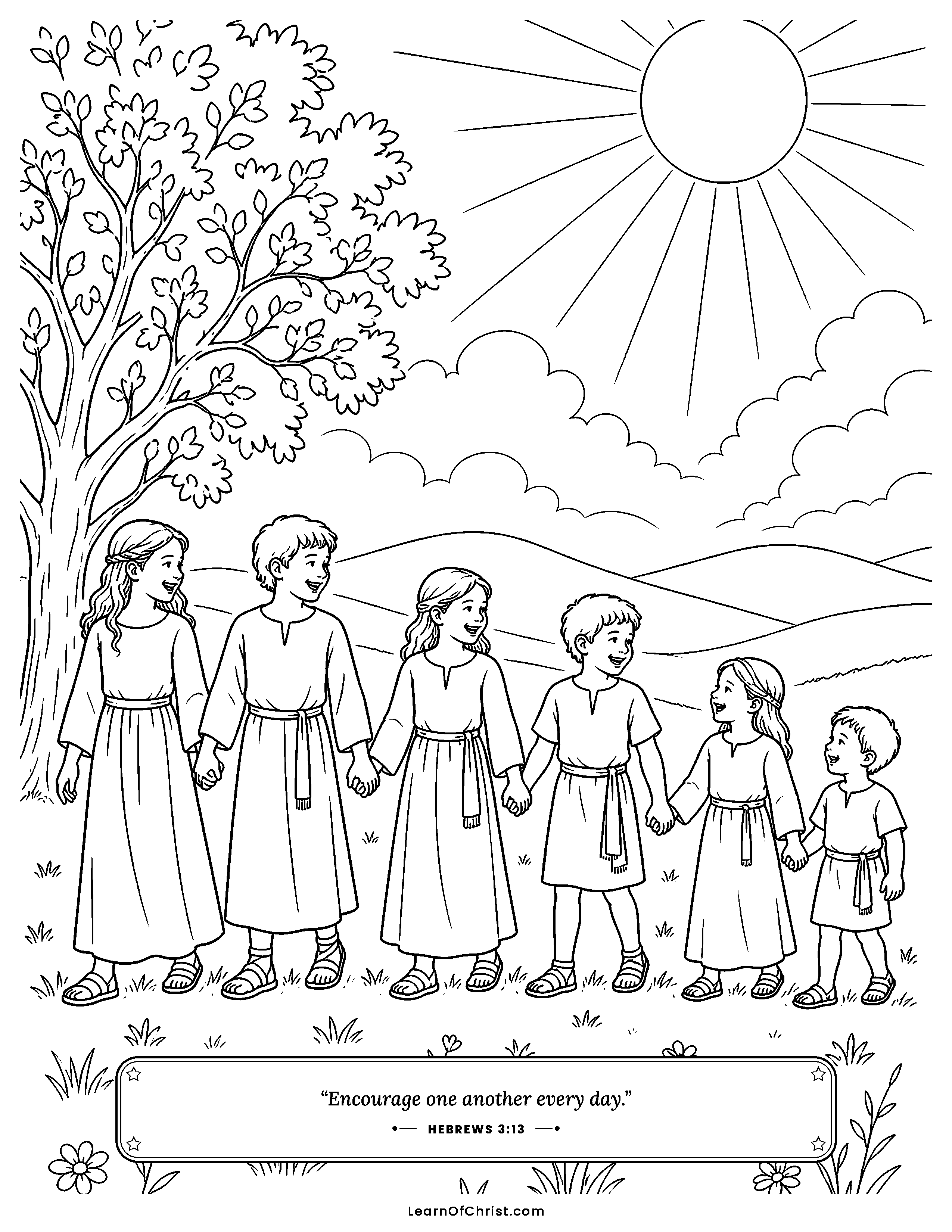 Hebrews 3 coloring page - The builder is greater than the house. Free printable Bible coloring sheet for kids.