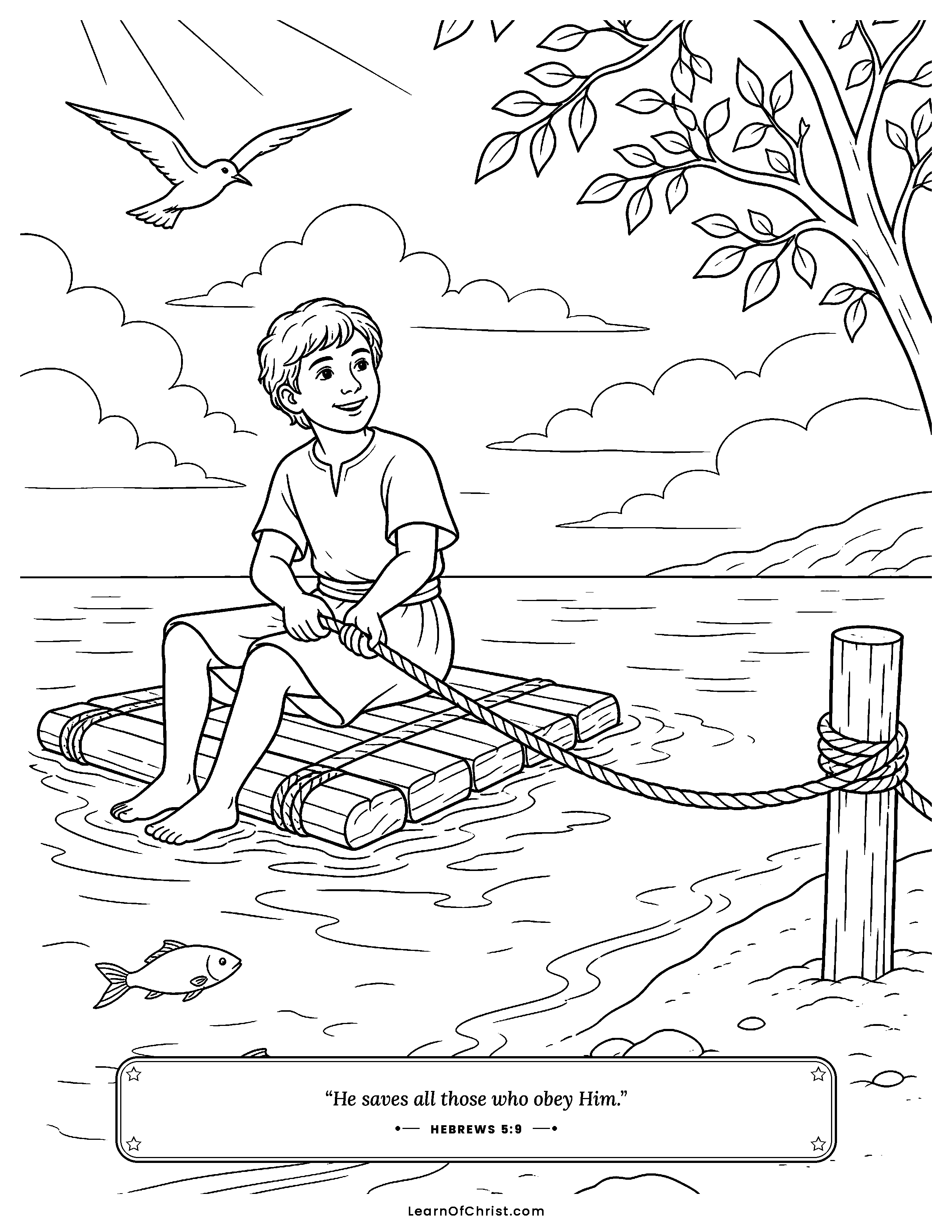 Hebrews 5 coloring page - A helper standing on the bridge. Free printable Bible coloring sheet for kids.