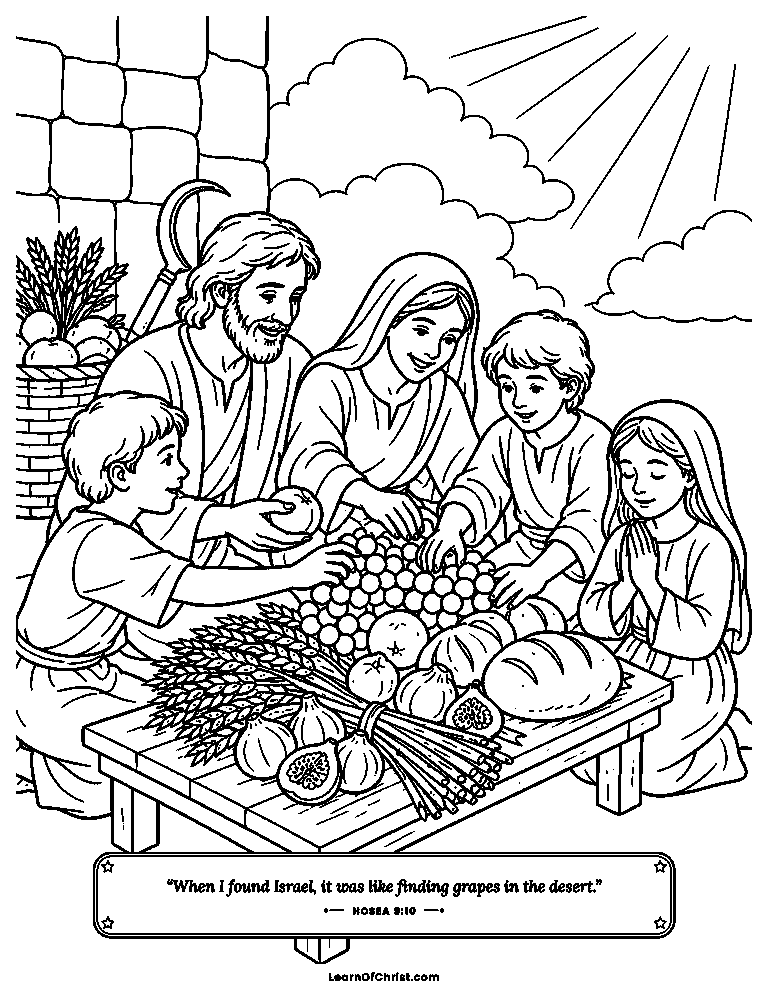 Hosea 9 coloring page - One child remembers to say thank you