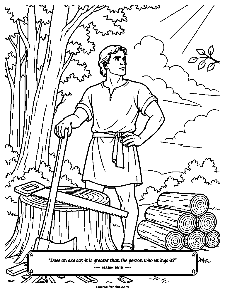 Isaiah 10 coloring page - An axe and saw beside the woodcutter