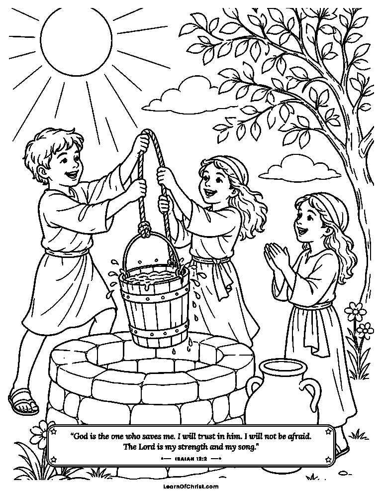 Children draw water from a joyful well
