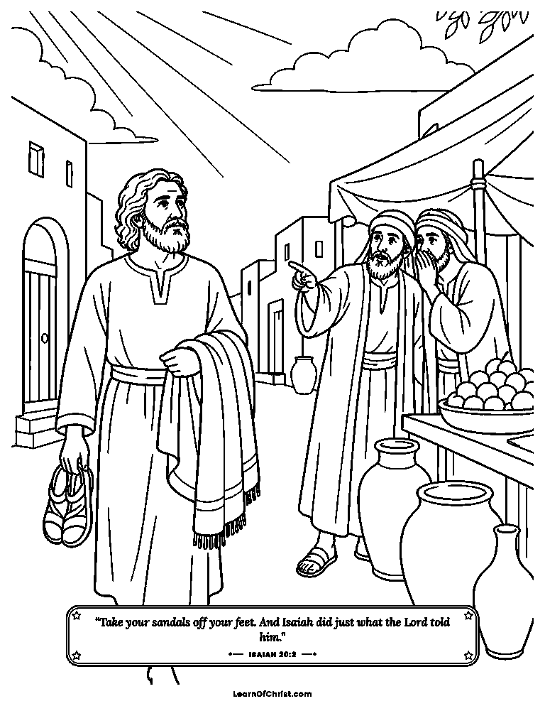 Isaiah 20 coloring page - Isaiah walks barefoot through the town