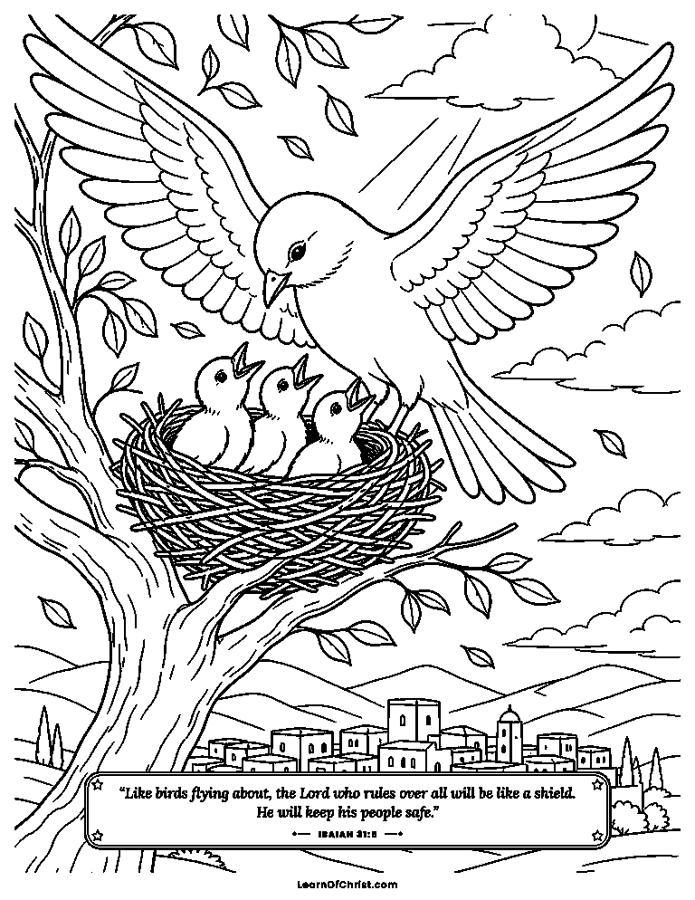 A mother bird shields her nest