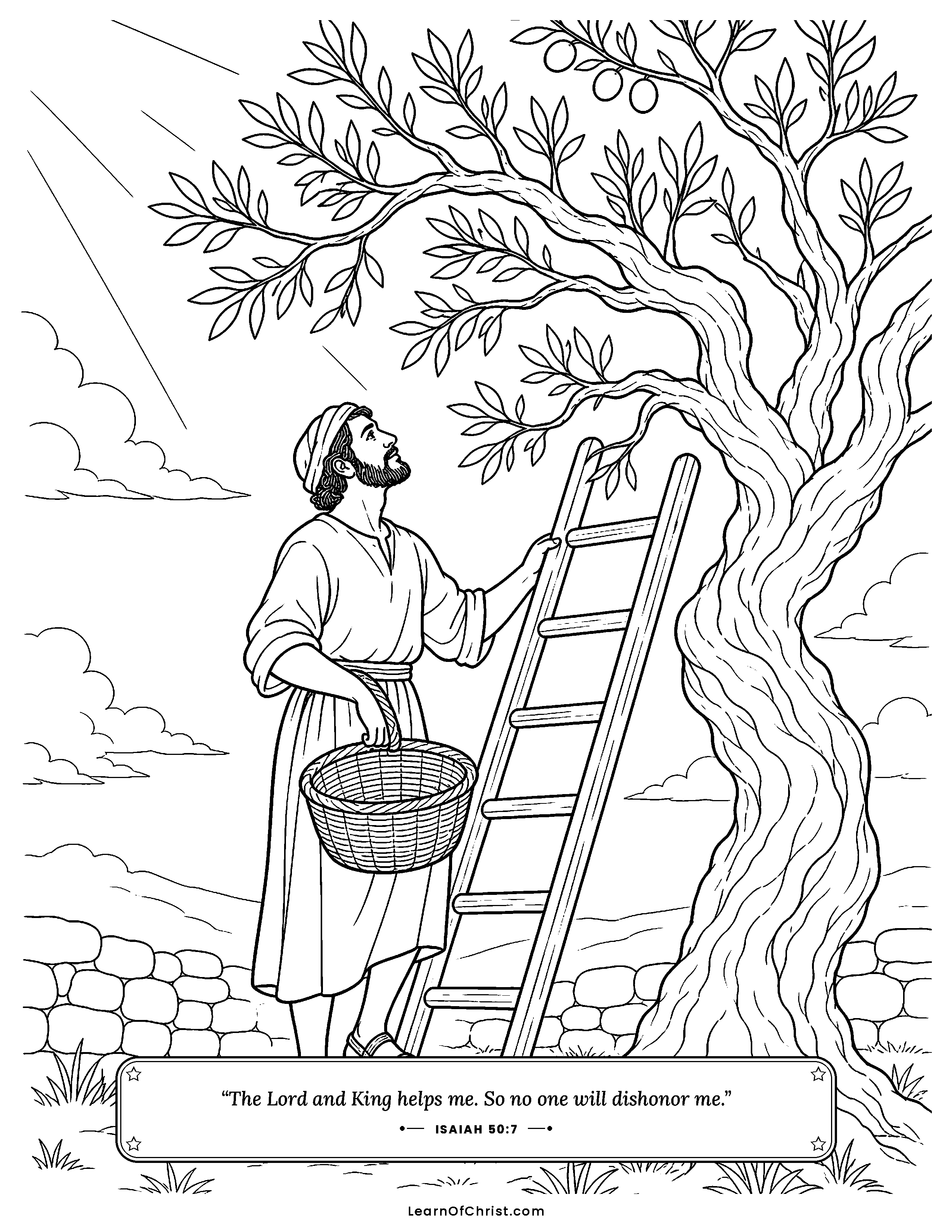 Isaiah 50 coloring page - Waking to listen every morning. Free printable Bible coloring sheet for kids.