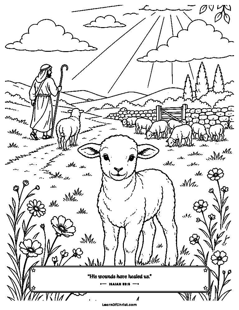 A quiet gentle lamb in the meadow