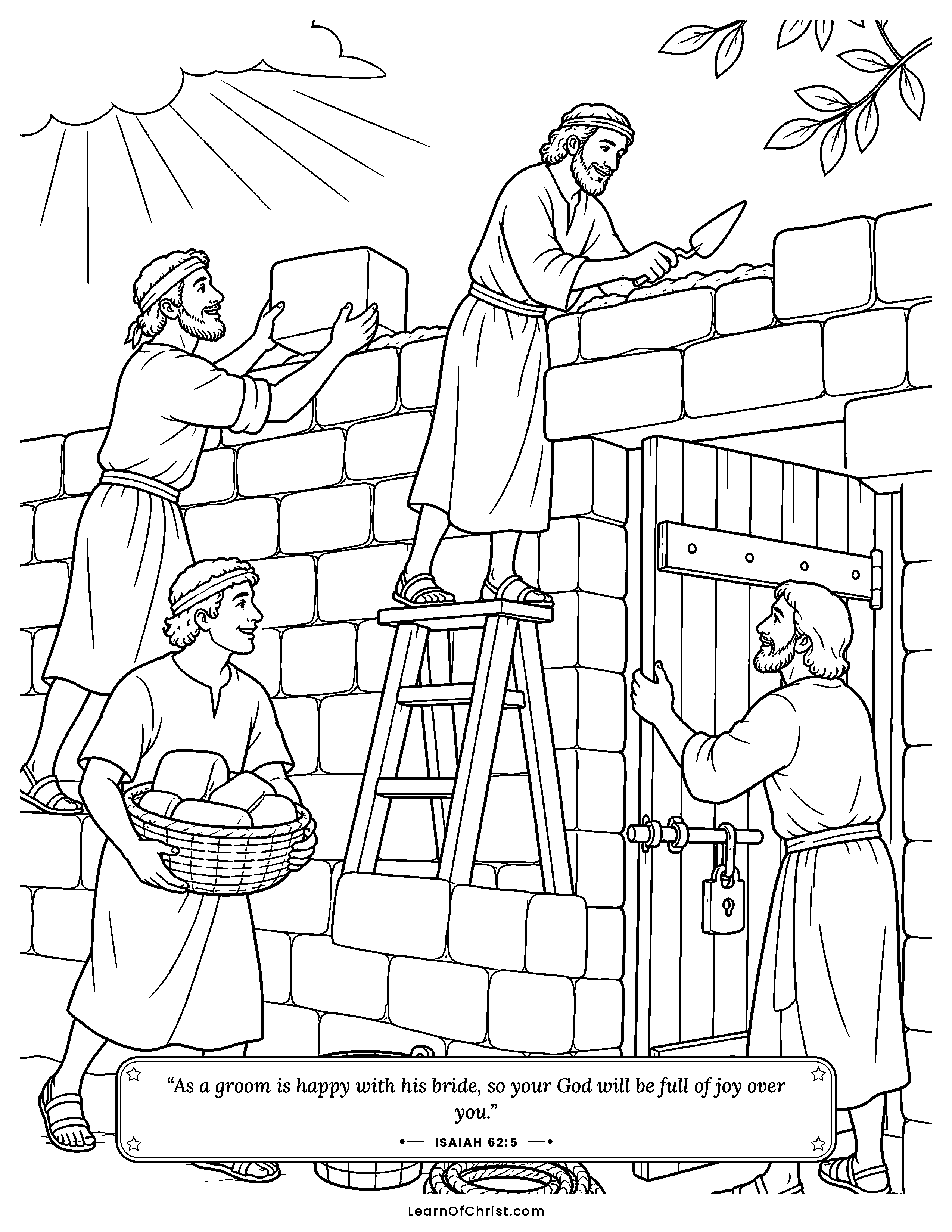 Isaiah 62 coloring page - A beautiful crown held in an open hand. Free printable Bible coloring sheet for kids.