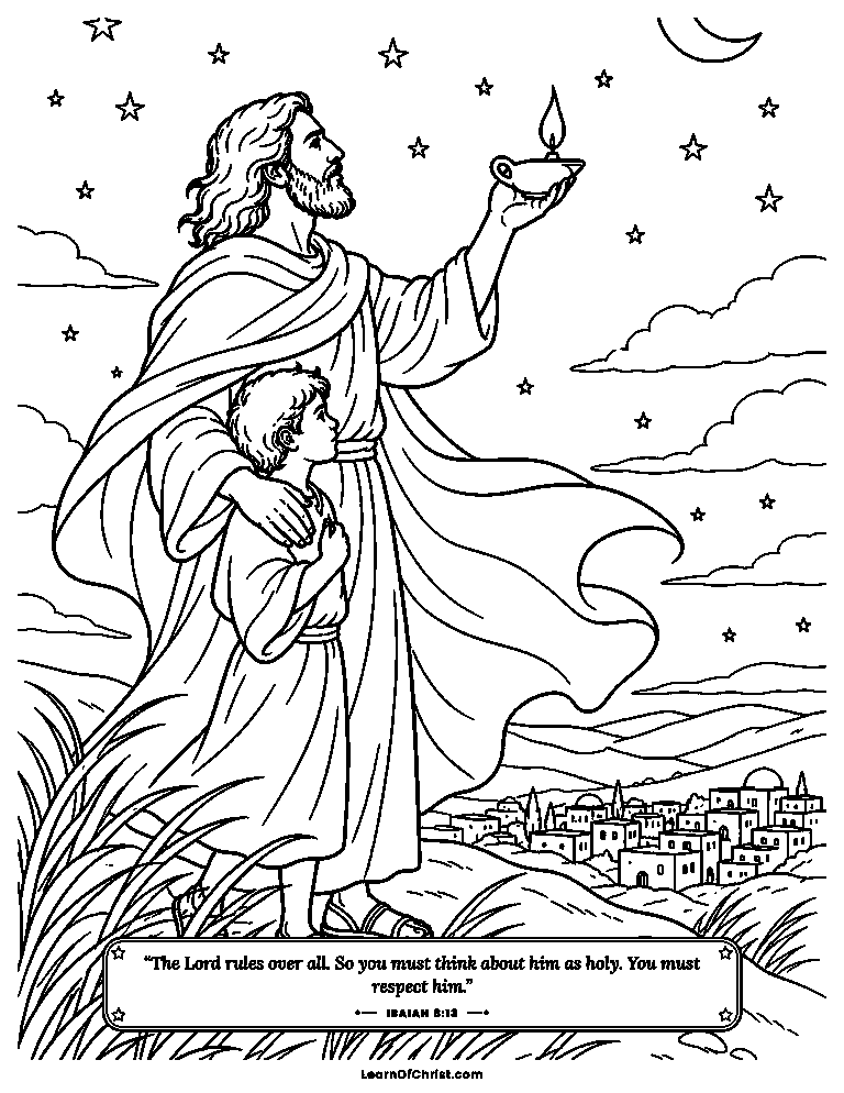 A father and son stand calm in wind