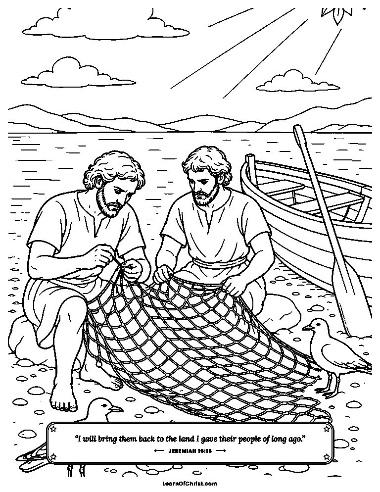 Fishermen mending their nets