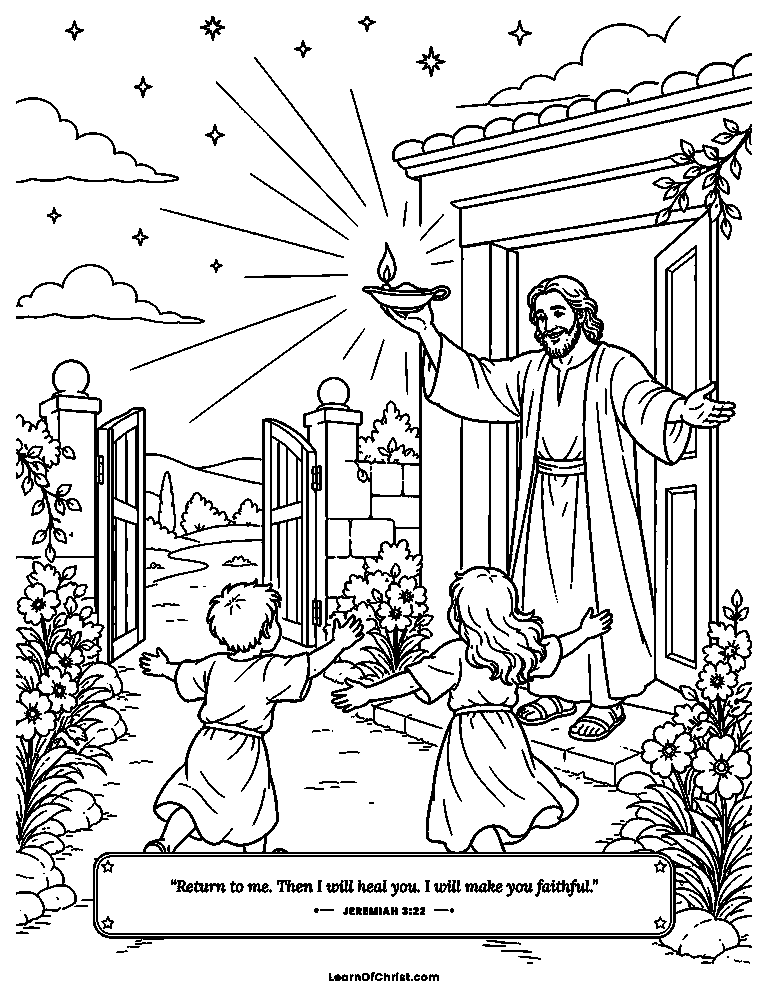 The father waits at the open door