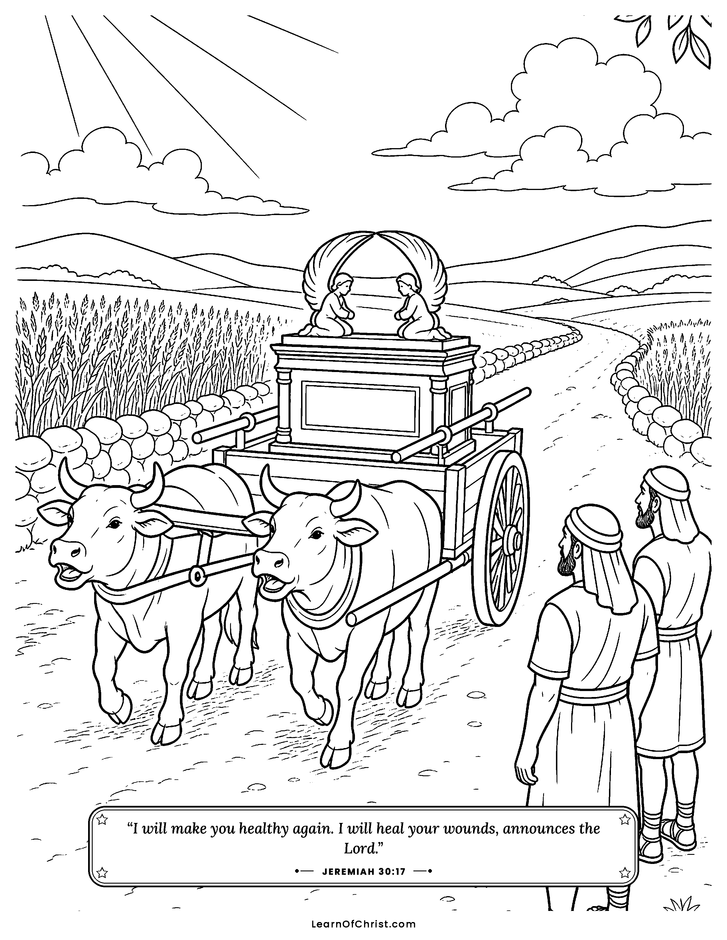 Jeremiah 30 coloring page - Jeremiah ties up the finished book. Free printable Bible coloring sheet for kids.