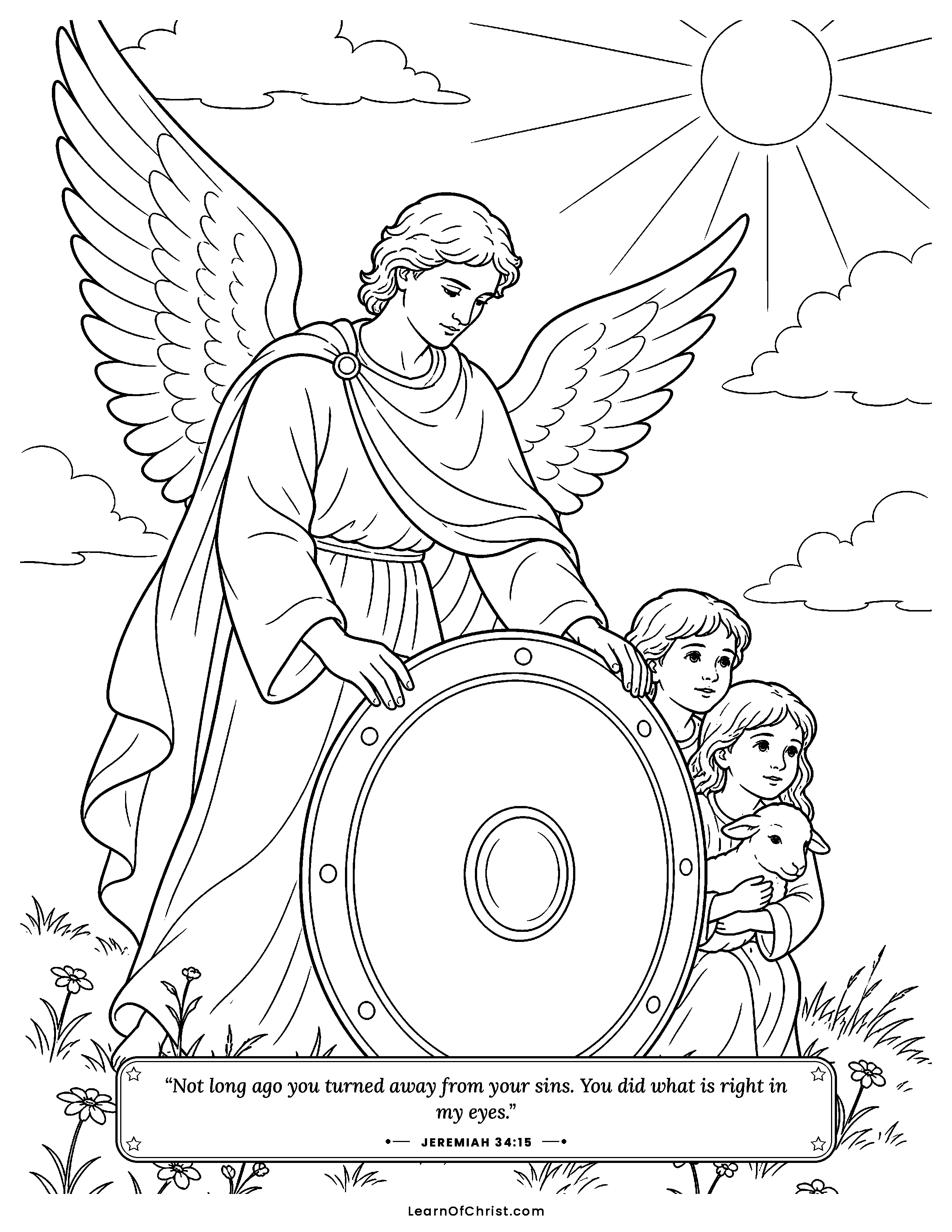 Jeremiah 34 coloring page - Servants set free to go home. Free printable Bible coloring sheet for kids.