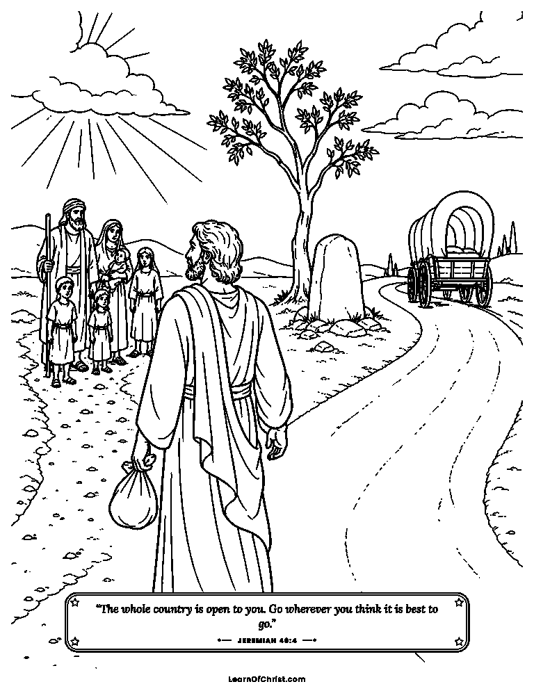 Jeremiah 40 coloring page - Jeremiah chooses to stay with his people