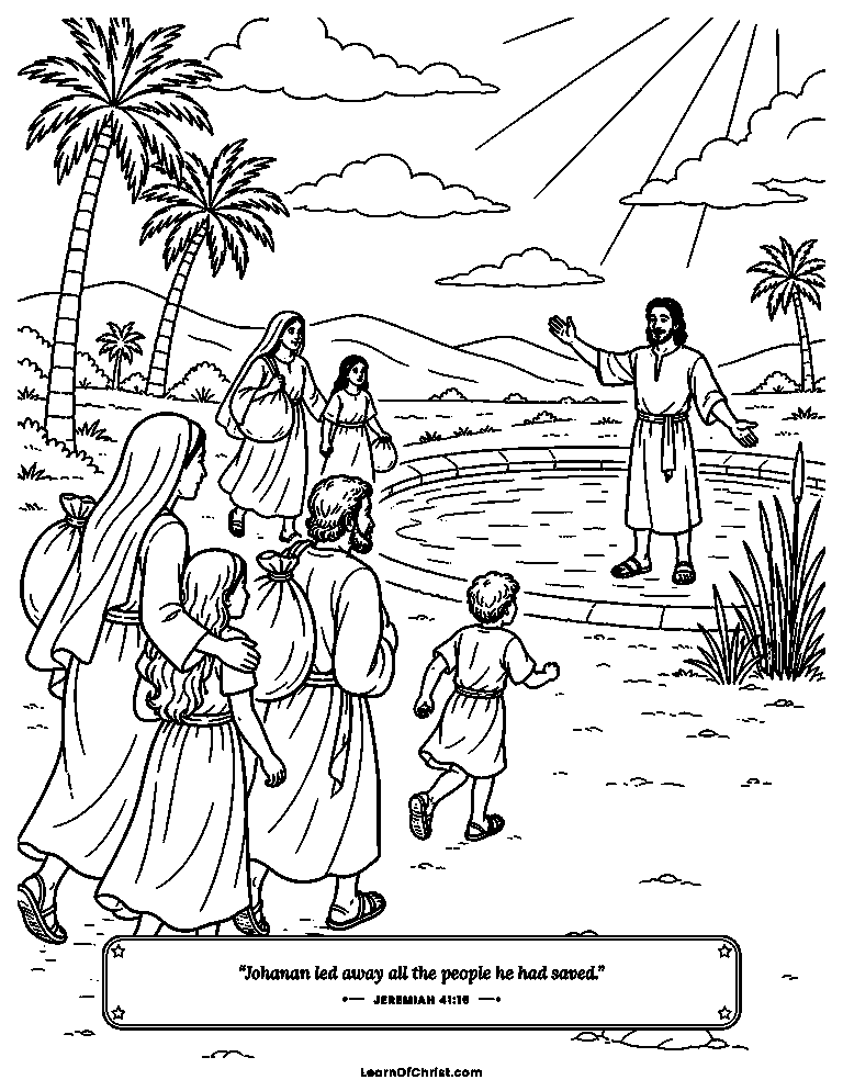 Jeremiah 41 coloring page - The families are brought safely back