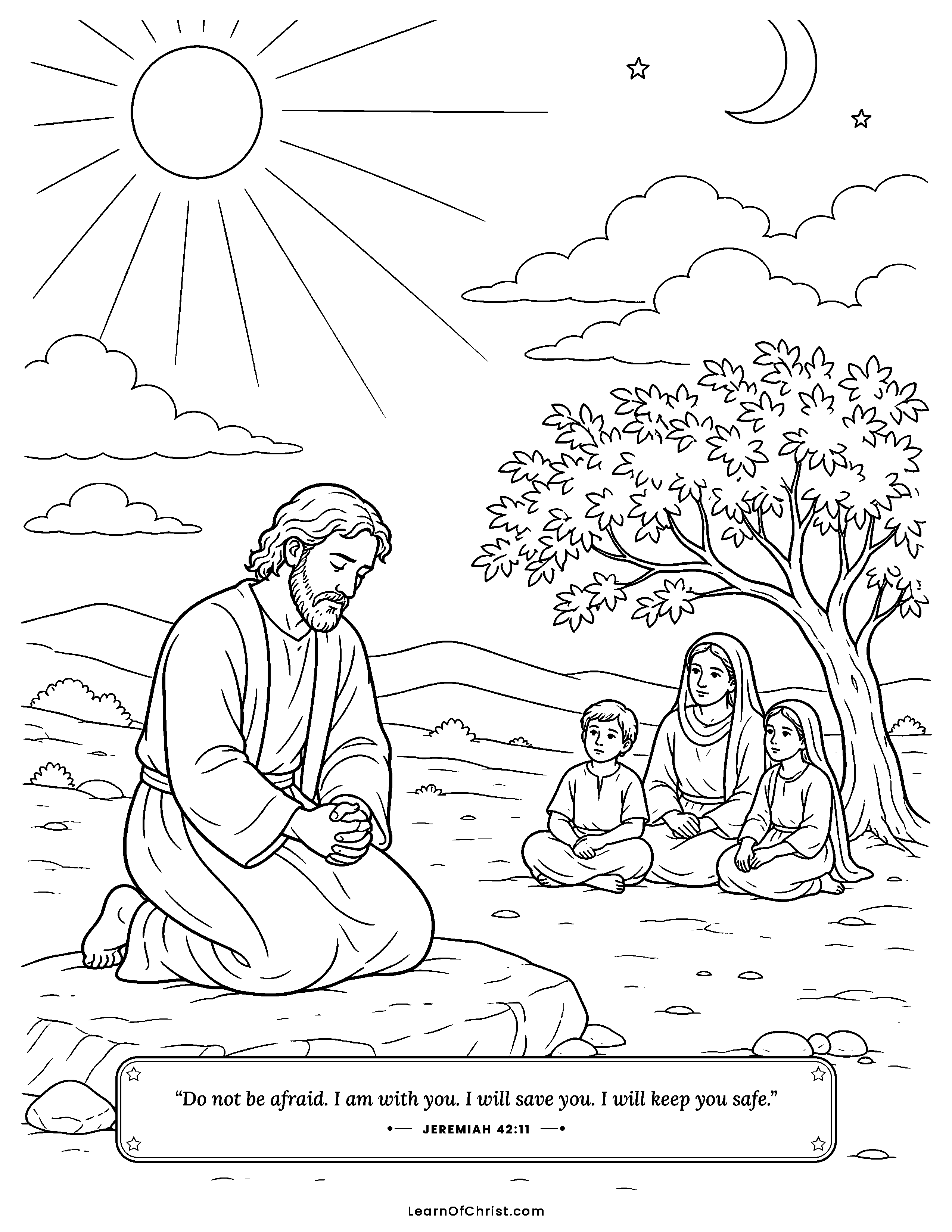 Jeremiah 42 coloring page - Ten days of waiting for God's answer. Free printable Bible coloring sheet for kids.