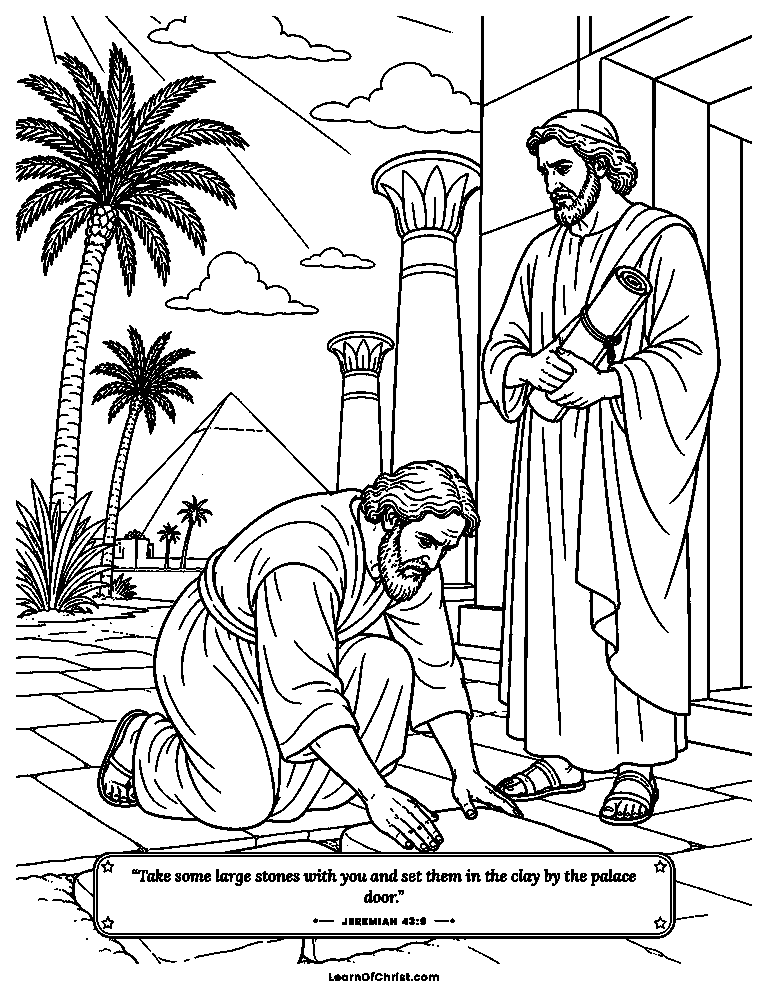 Jeremiah 43 coloring page - Jeremiah sets stones by the palace door