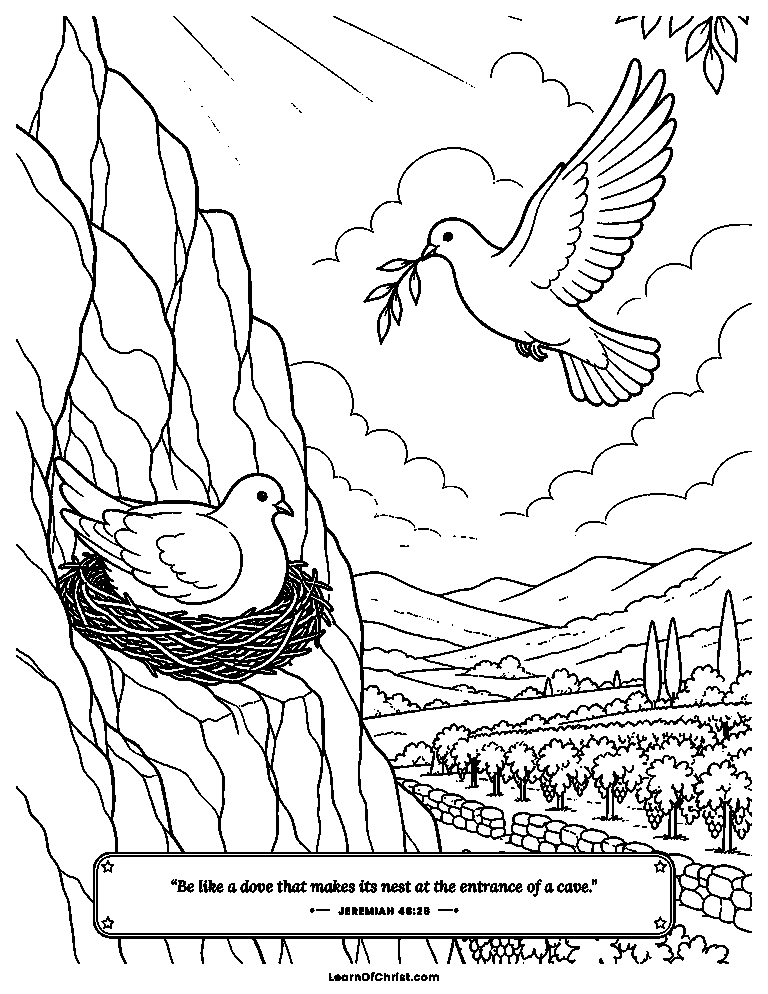Jeremiah 48 coloring page - A dove makes its nest in the rocks